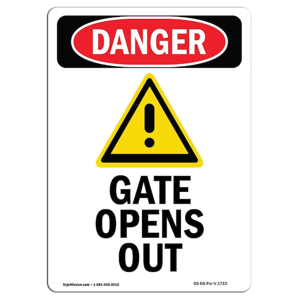 Safety Sign, OSHA Danger, 5" Height, Gate Opens Out, Portrait, 10PK